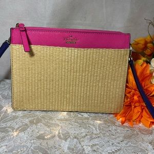 🌸 Kate Spade Pink Orange Cameron Straw Crossbody